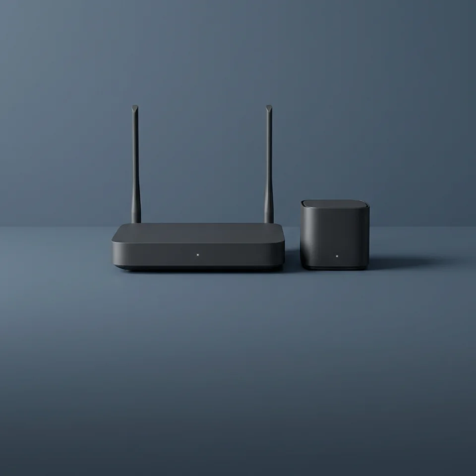 A home Wi-Fi router and compact mesh node